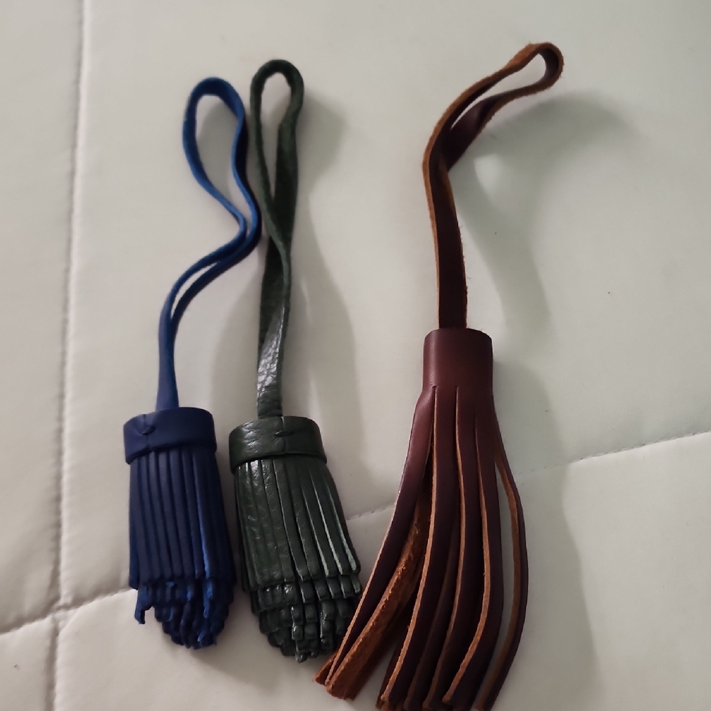 Portland Leather Blue, Green, and Brown Tassel Keychains